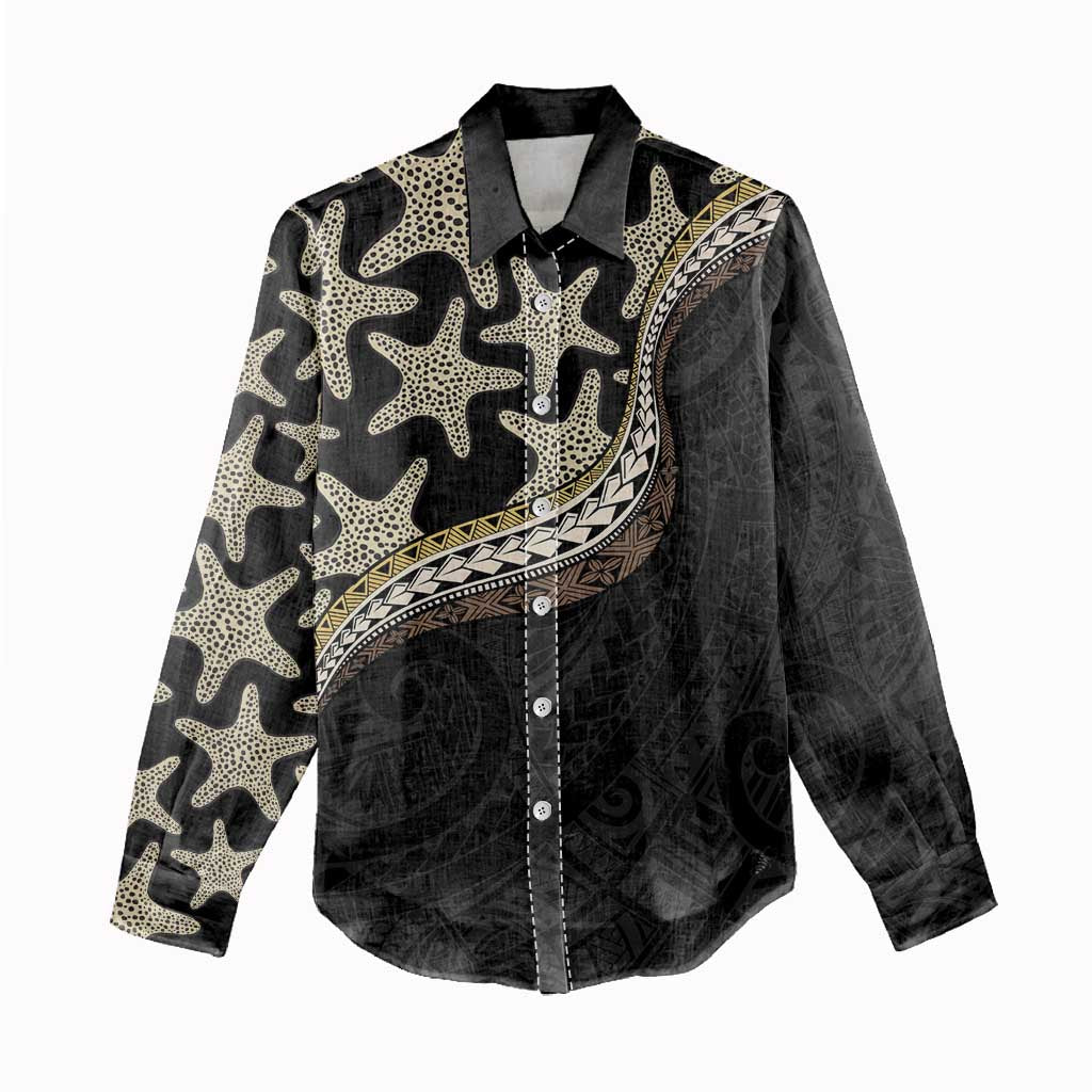 Beige Polynesian Starfish Unique Pattern Women Casual Shirt