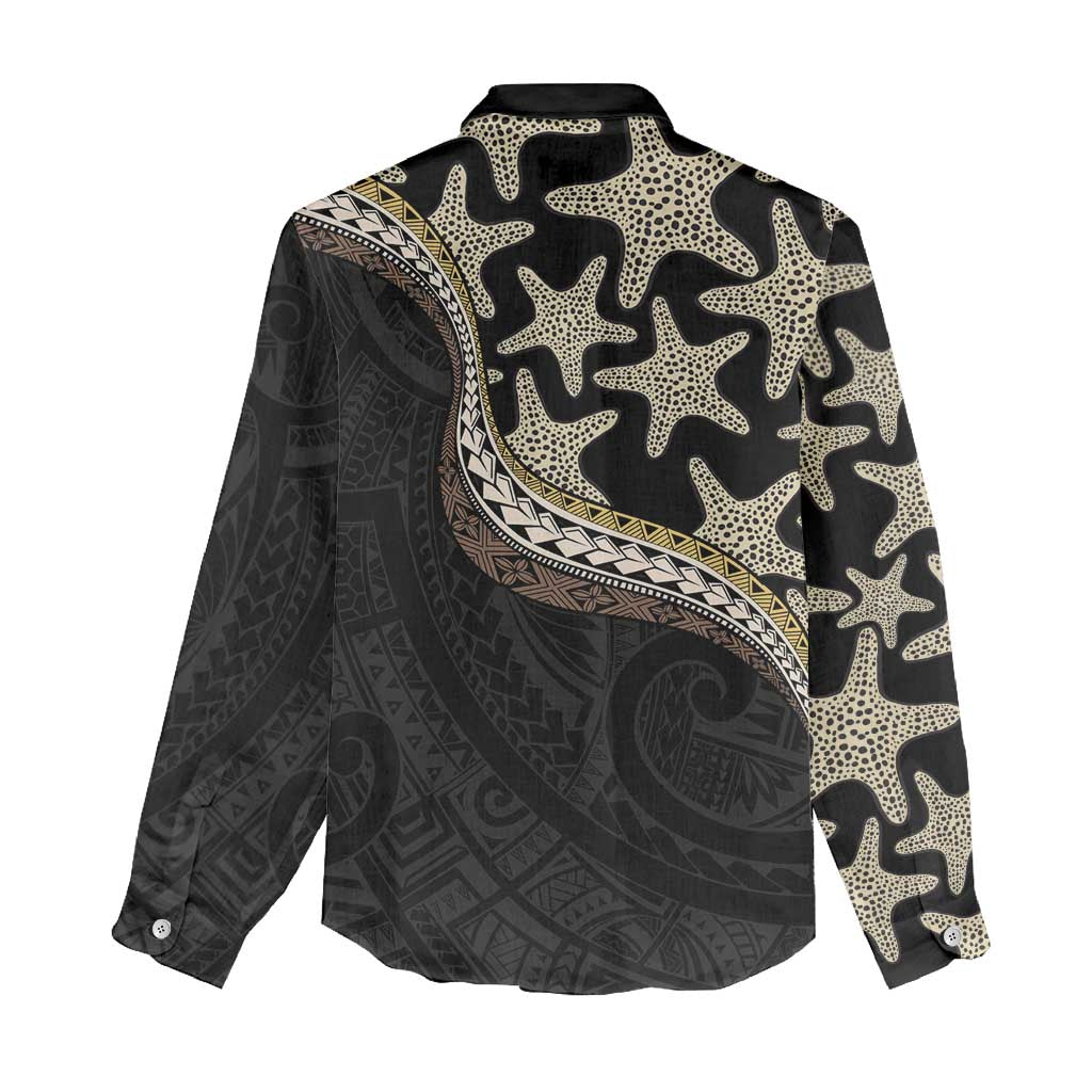 Beige Polynesian Starfish Unique Pattern Women Casual Shirt