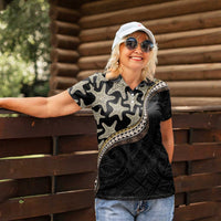 Beige Polynesian Starfish Unique Pattern Women Polo Shirt