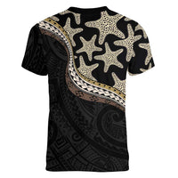 Beige Polynesian Starfish Unique Pattern Women V-Neck T-Shirt