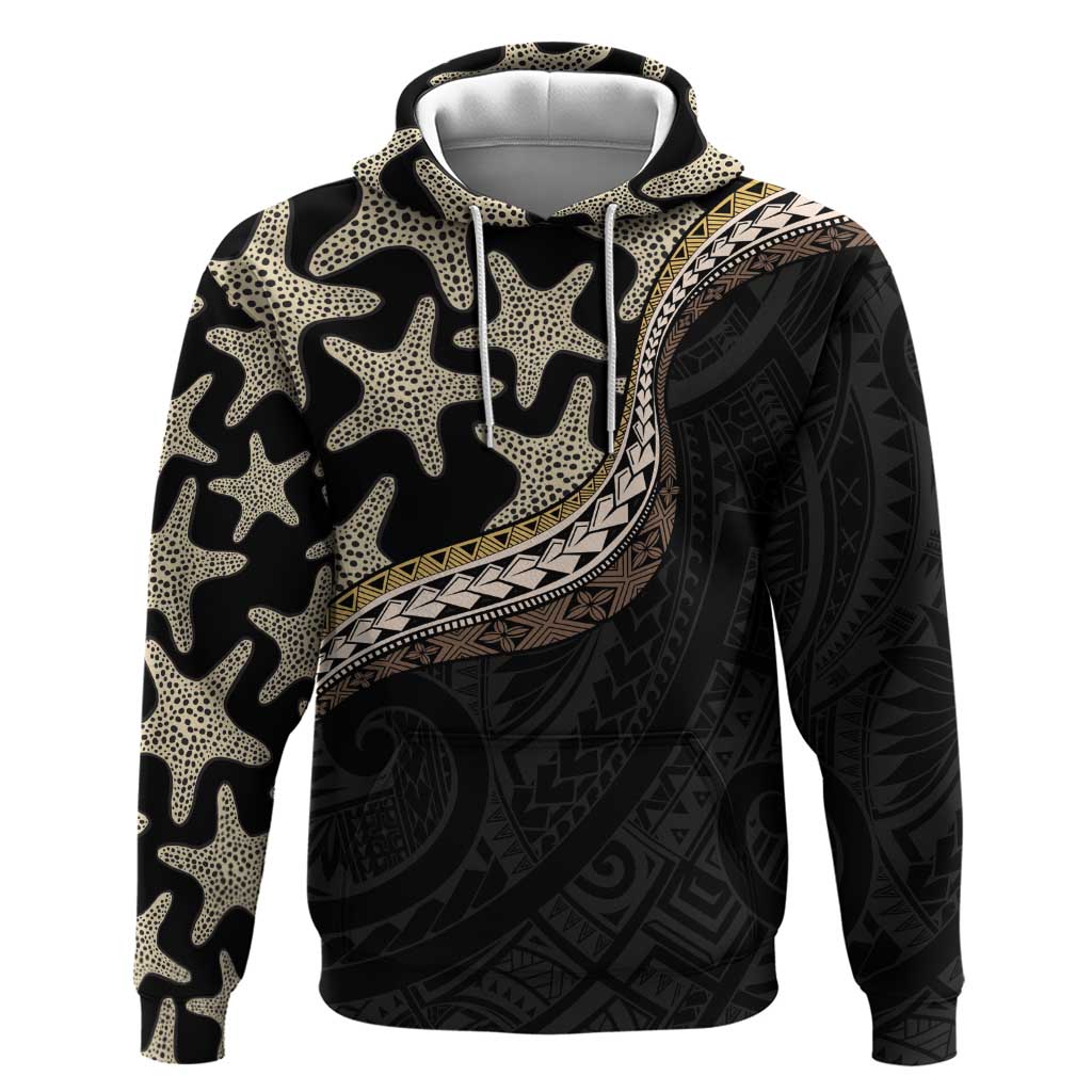 Beige Polynesian Starfish Unique Pattern Zip Hoodie