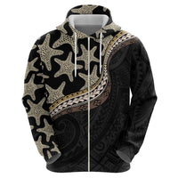 Beige Polynesian Starfish Unique Pattern Zip Hoodie