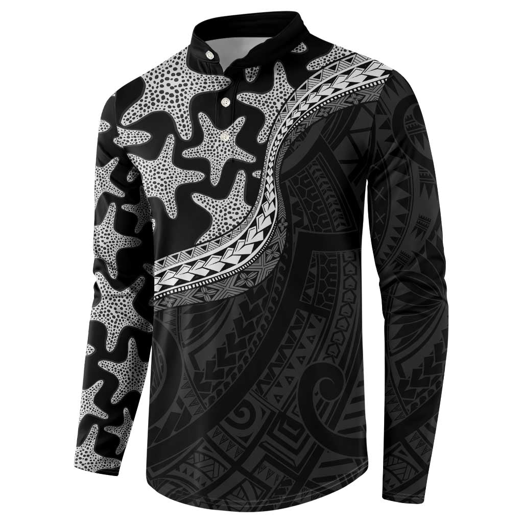Monotone Polynesian Starfish Unique Pattern Button Sweatshirt