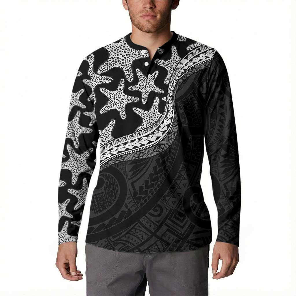 Monotone Polynesian Starfish Unique Pattern Button Sweatshirt