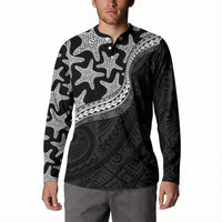 Monotone Polynesian Starfish Unique Pattern Button Sweatshirt