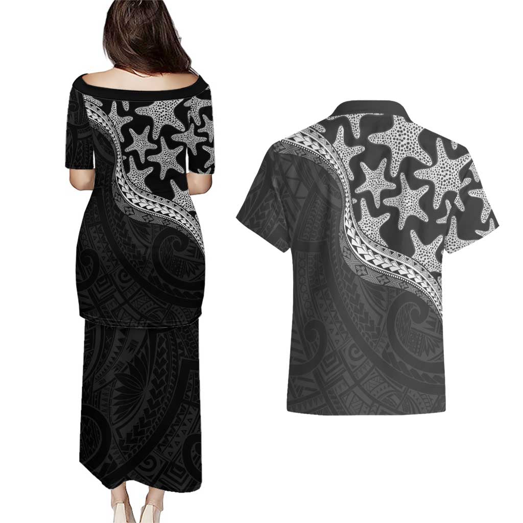 Monotone Polynesian Starfish Unique Pattern Couples Matching Puletasi and Hawaiian Shirt