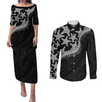 Monotone Polynesian Starfish Unique Pattern Couples Matching Puletasi and Long Sleeve Button Shirt