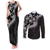 Monotone Polynesian Starfish Unique Pattern Couples Matching Tank Maxi Dress and Long Sleeve Button Shirt