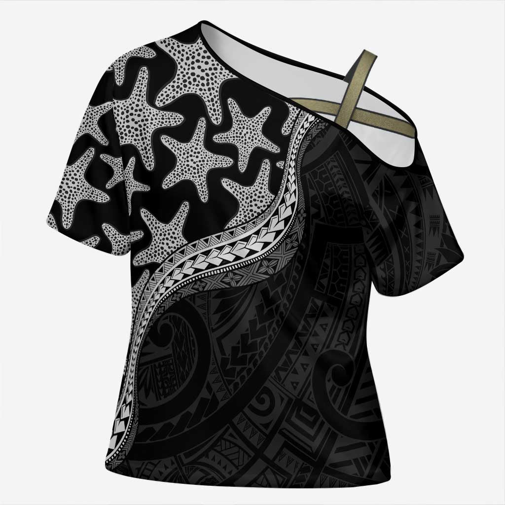 Monotone Polynesian Starfish Unique Pattern Cross Shoulder Shirt
