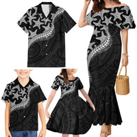 Monotone Polynesian Starfish Unique Pattern Family Matching Mermaid Dress and Hawaiian Shirt