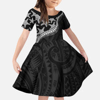 Monotone Polynesian Starfish Unique Pattern Family Matching Puletasi and Hawaiian Shirt LT01 Daughter's Dress Black - Polynesian Pride