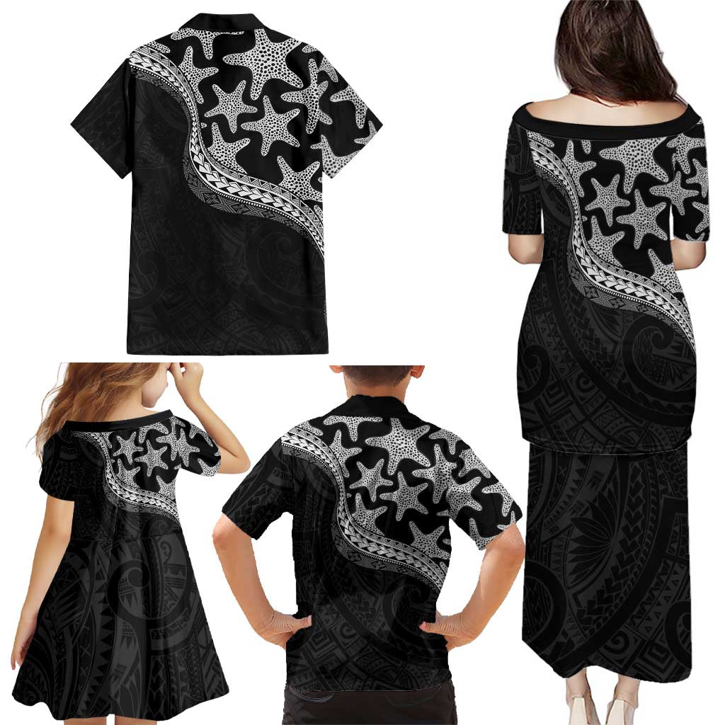 Monotone Polynesian Starfish Unique Pattern Family Matching Puletasi and Hawaiian Shirt LT01 - Polynesian Pride