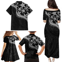 Monotone Polynesian Starfish Unique Pattern Family Matching Puletasi and Hawaiian Shirt LT01 - Polynesian Pride