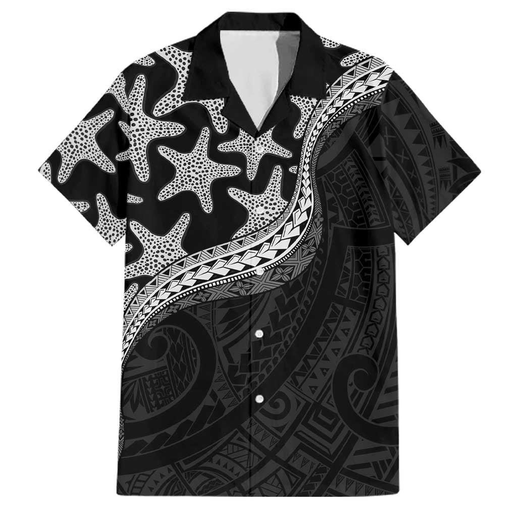 Monotone Polynesian Starfish Unique Pattern Family Matching Puletasi and Hawaiian Shirt LT01 Dad's Shirt - Short Sleeve Black - Polynesian Pride