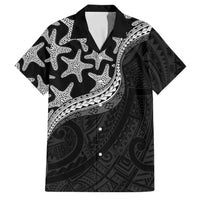 Monotone Polynesian Starfish Unique Pattern Family Matching Puletasi and Hawaiian Shirt LT01 Dad's Shirt - Short Sleeve Black - Polynesian Pride