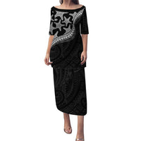 Monotone Polynesian Starfish Unique Pattern Family Matching Puletasi and Hawaiian Shirt LT01 Mom's Dress Black - Polynesian Pride