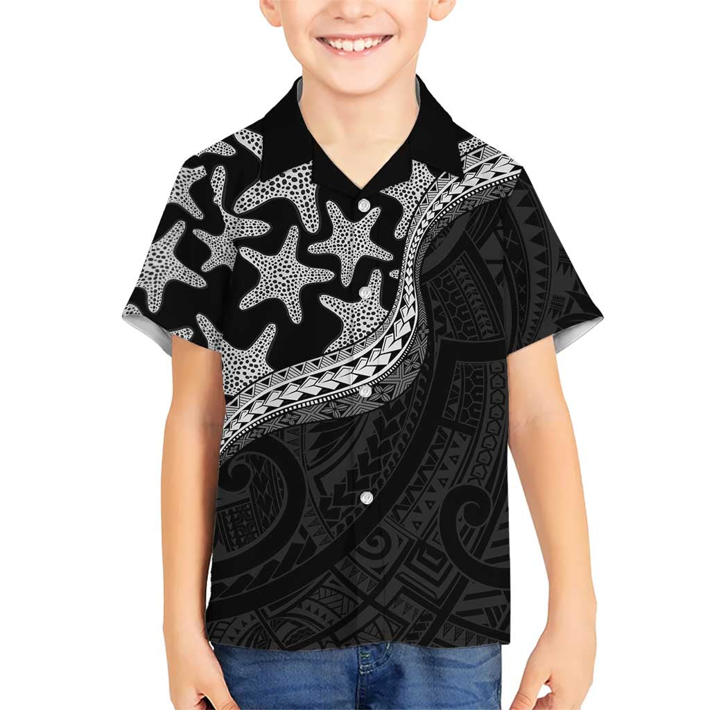 Monotone Polynesian Starfish Unique Pattern Family Matching Puletasi and Hawaiian Shirt LT01 Son's Shirt Black - Polynesian Pride
