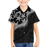Monotone Polynesian Starfish Unique Pattern Family Matching Puletasi and Hawaiian Shirt LT01 Son's Shirt Black - Polynesian Pride
