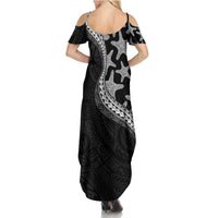 Monotone Polynesian Starfish Unique Pattern Family Matching Summer Maxi Dress and Hawaiian Shirt