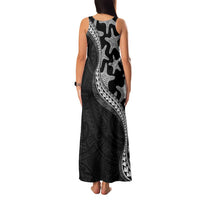 Monotone Polynesian Starfish Unique Pattern Family Matching Tank Maxi Dress and Hawaiian Shirt