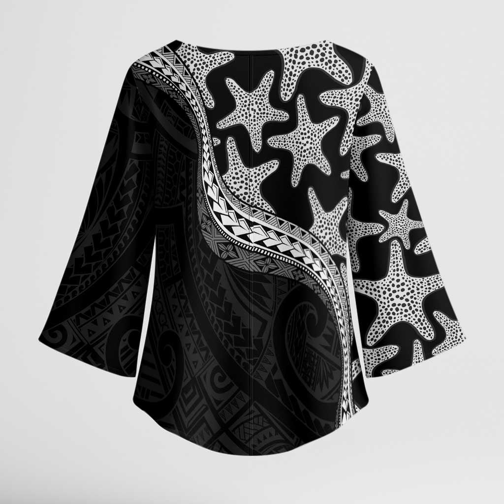 Monotone Polynesian Starfish Unique Pattern Kimono Sleeve Blouse