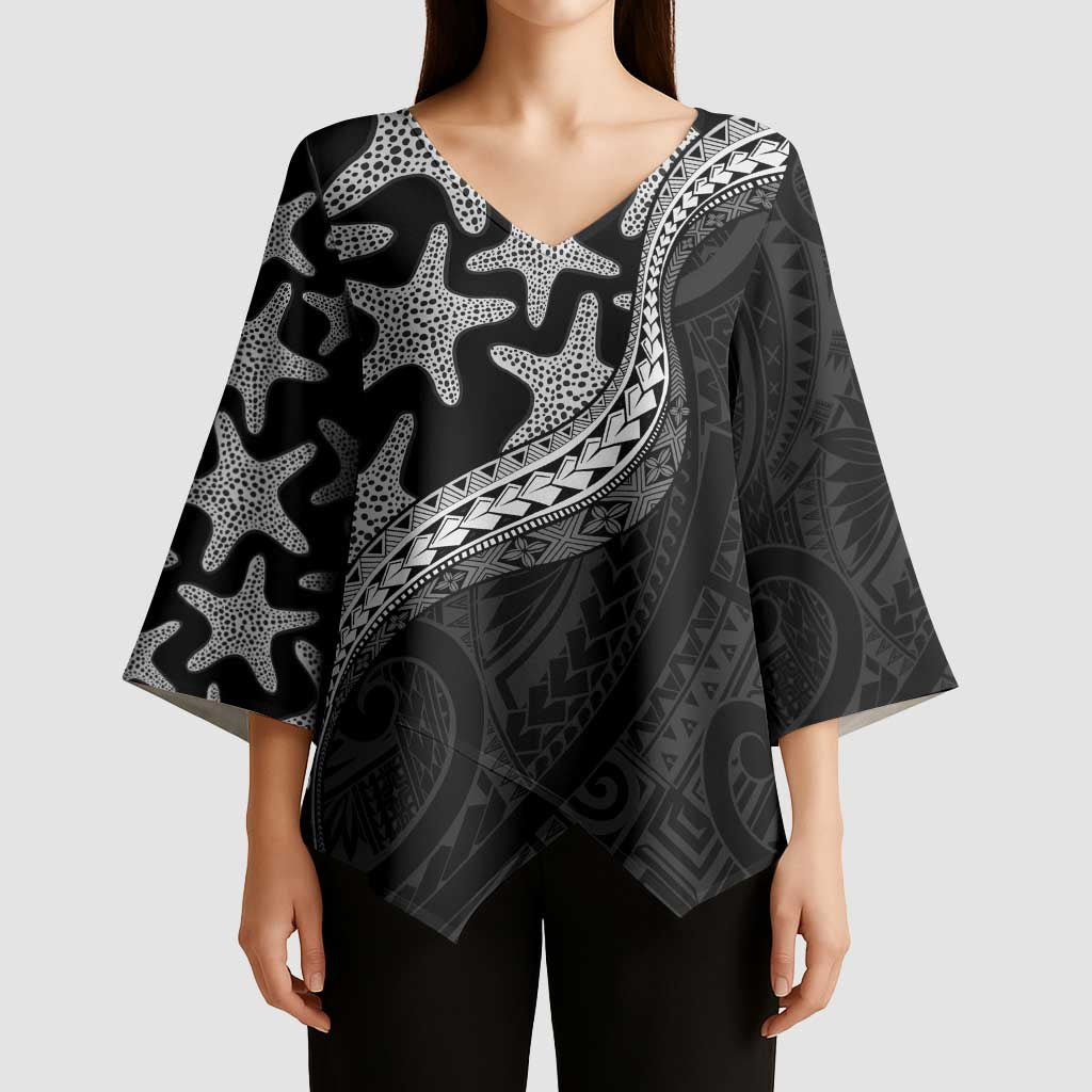 Monotone Polynesian Starfish Unique Pattern Kimono Sleeve Blouse