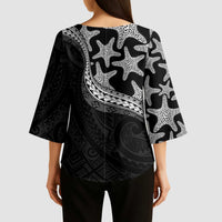 Monotone Polynesian Starfish Unique Pattern Kimono Sleeve Blouse