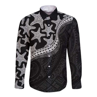 Monotone Polynesian Starfish Unique Pattern Long Sleeve Button Shirt