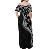 Monotone Polynesian Starfish Unique Pattern Off Shoulder Maxi Dress