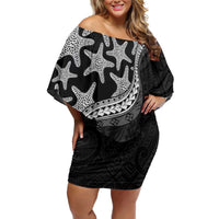 Monotone Polynesian Starfish Unique Pattern Off Shoulder Short Dress