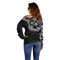 Monotone Polynesian Starfish Unique Pattern Off Shoulder Sweater