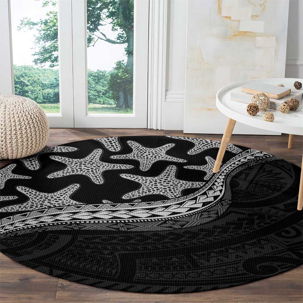 Monotone Polynesian Starfish Unique Pattern Round Carpet
