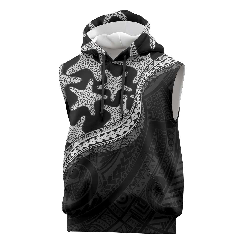 Monotone Polynesian Starfish Unique Pattern Sleeveless Hoodie