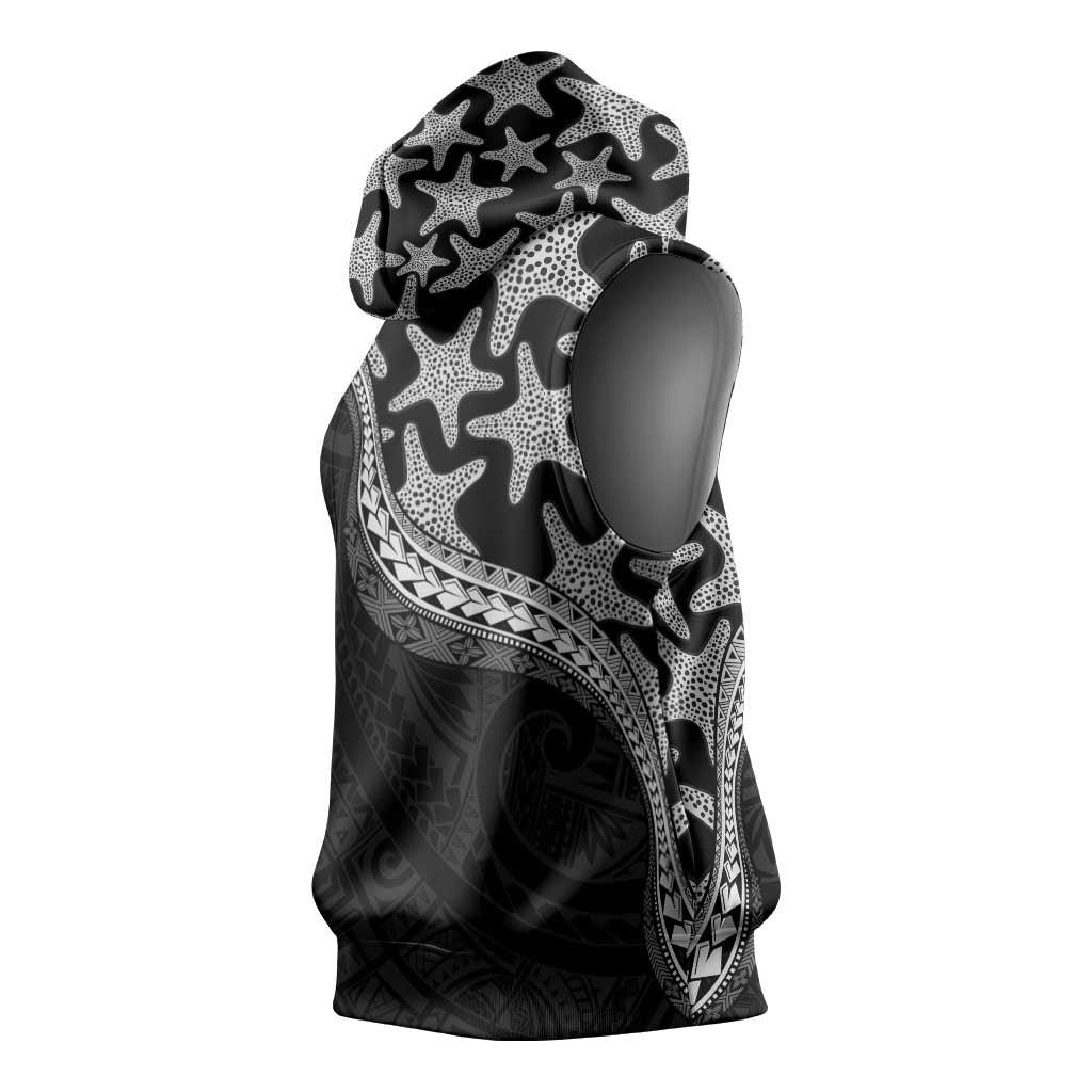 Monotone Polynesian Starfish Unique Pattern Sleeveless Hoodie