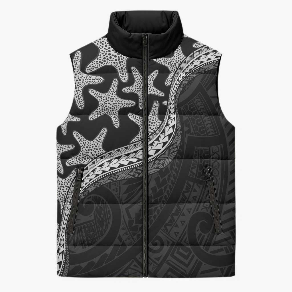 Monotone Polynesian Starfish Unique Pattern Sleeveless Puffer Jacket