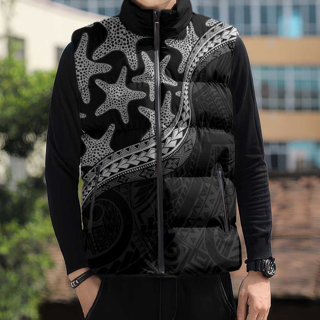 Monotone Polynesian Starfish Unique Pattern Sleeveless Puffer Jacket