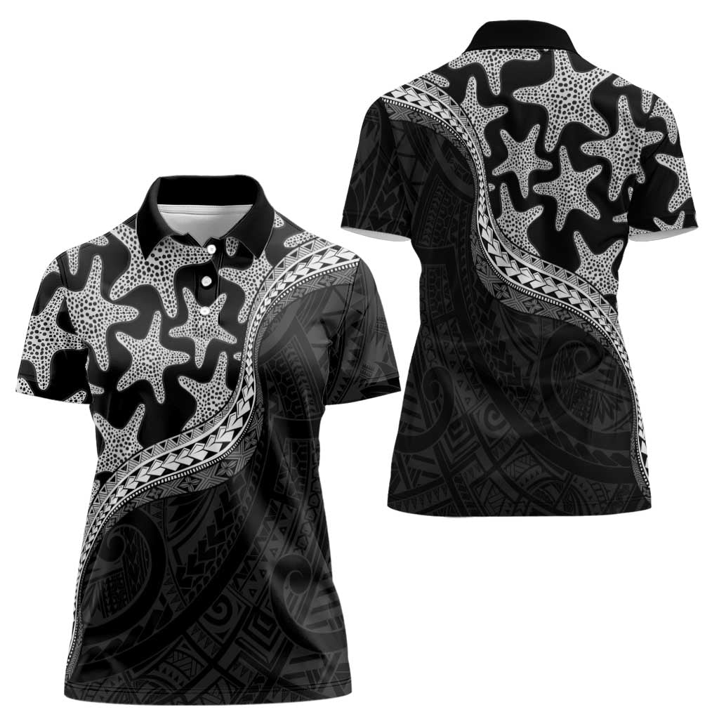 Monotone Polynesian Starfish Unique Pattern Women Polo Shirt