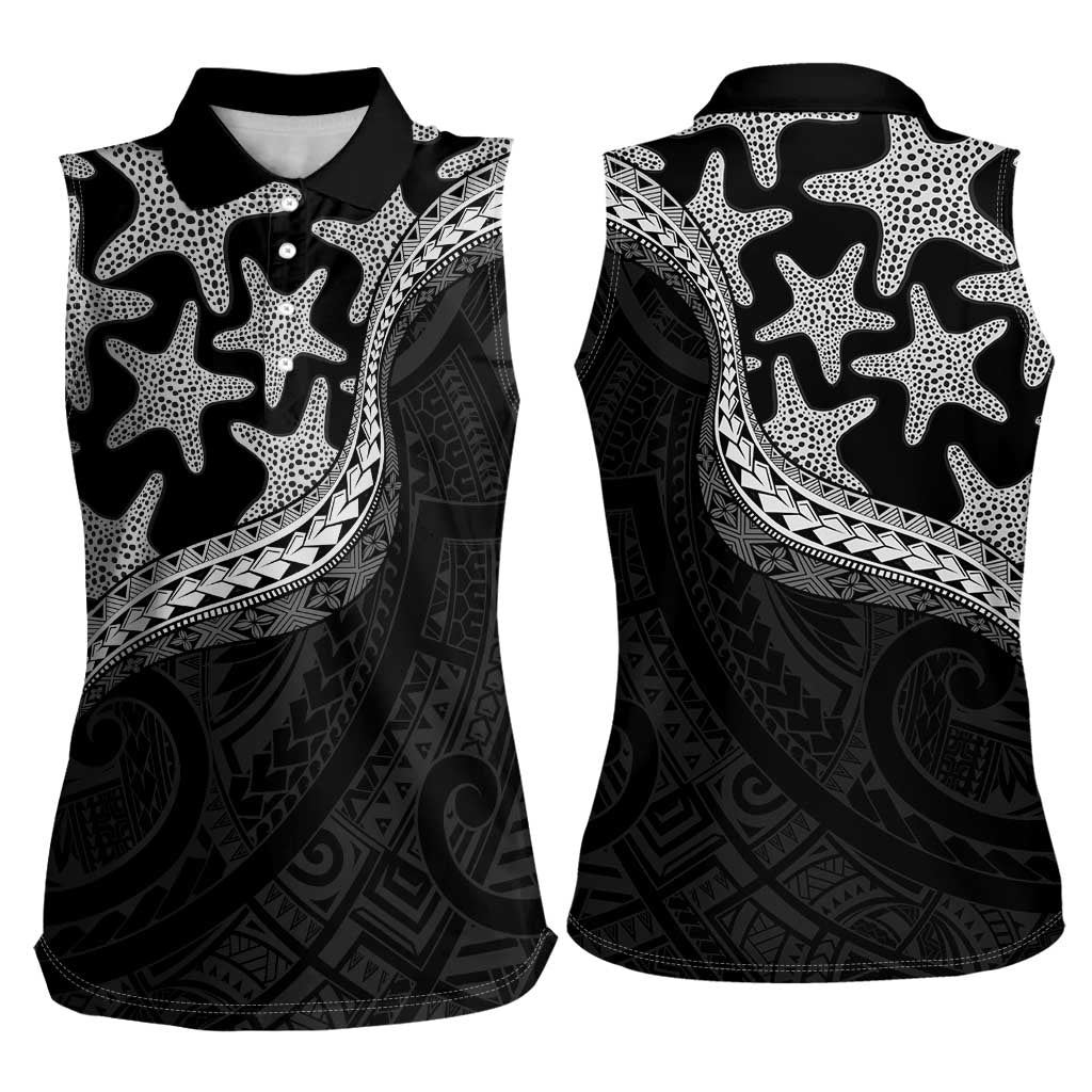 Monotone Polynesian Starfish Unique Pattern Women Sleeveless Polo Shirt