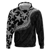 Monotone Polynesian Starfish Unique Pattern Zip Hoodie
