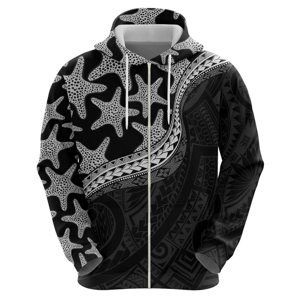 Monotone Polynesian Starfish Unique Pattern Zip Hoodie