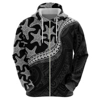 Monotone Polynesian Starfish Unique Pattern Zip Hoodie