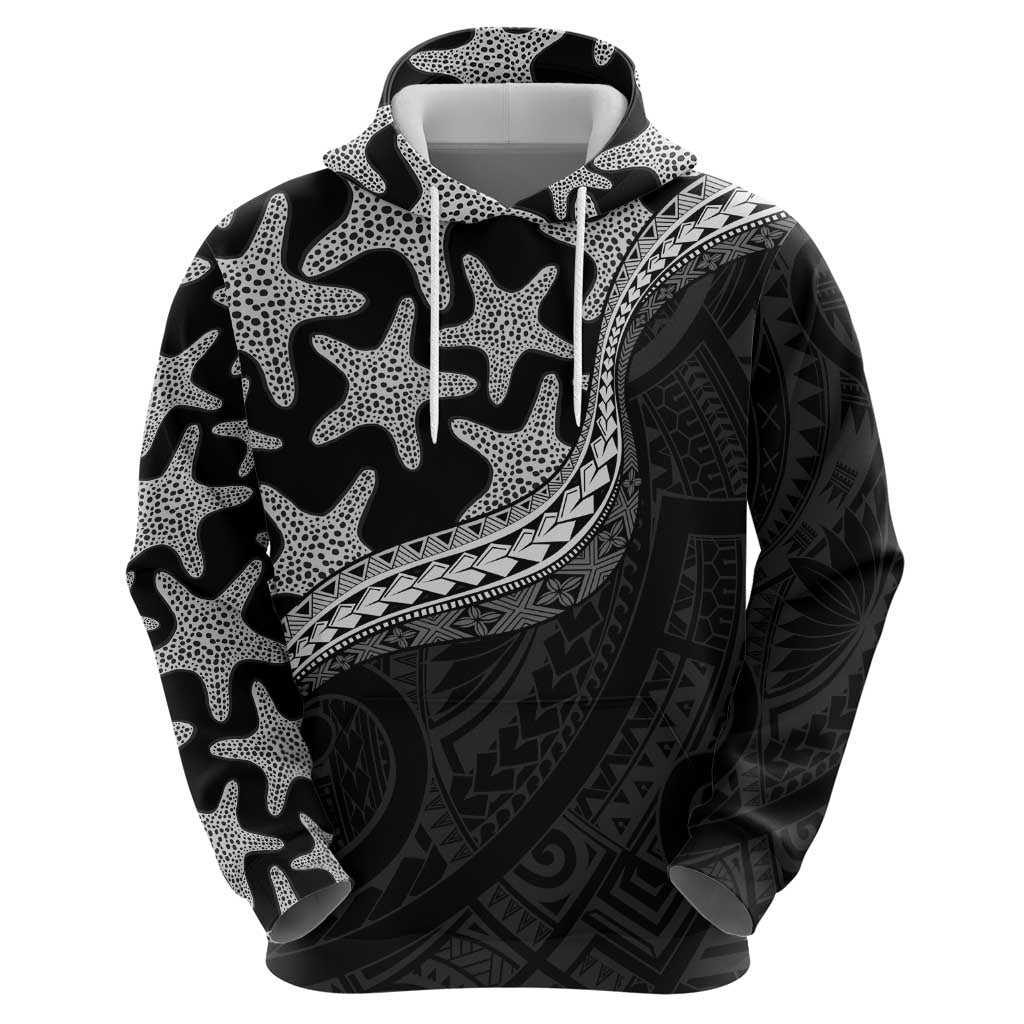 Monotone Polynesian Starfish Unique Pattern Zip Hoodie