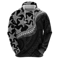 Monotone Polynesian Starfish Unique Pattern Zip Hoodie
