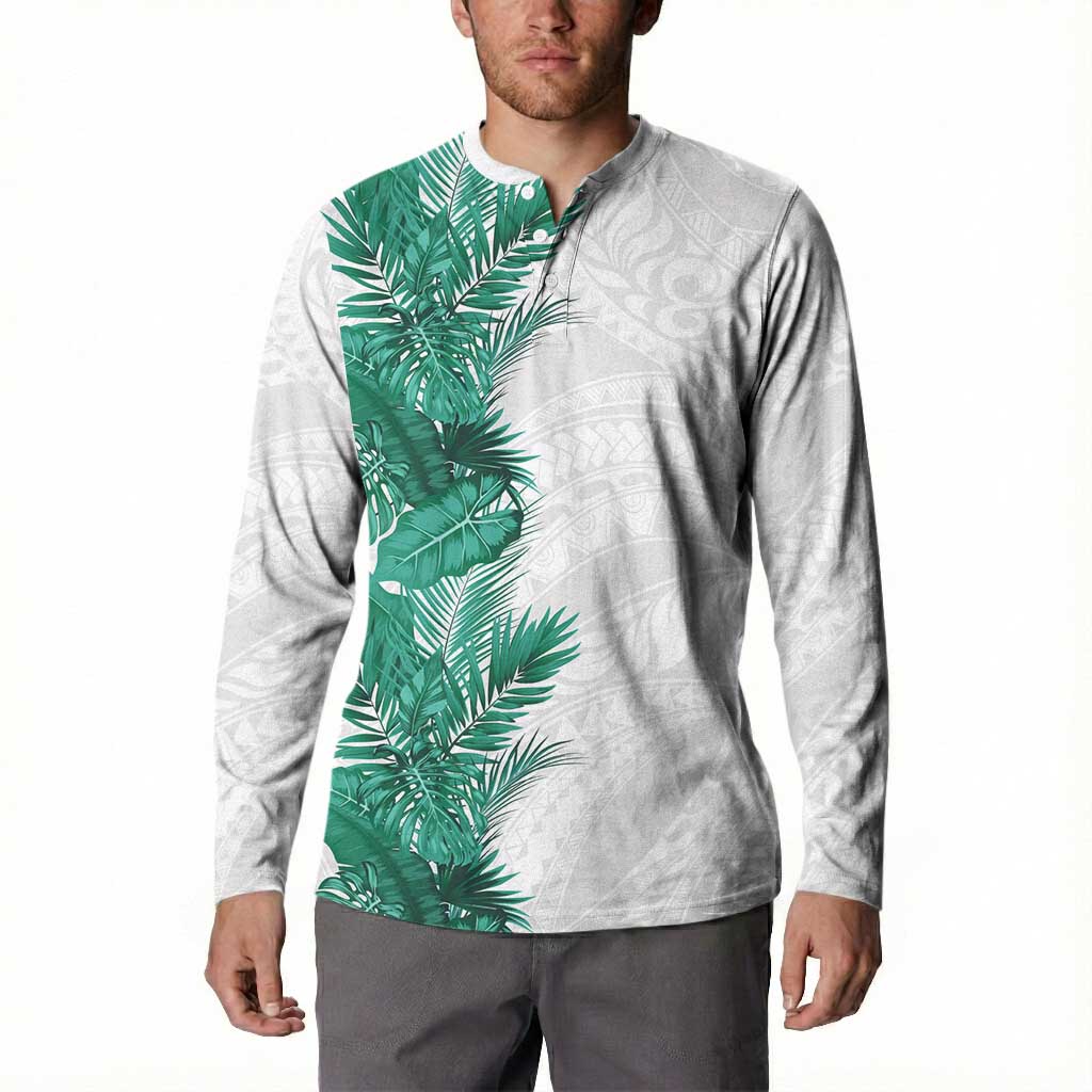 Hawaii Tropical Leaves Button Sweatshirt Polynesian Pattern