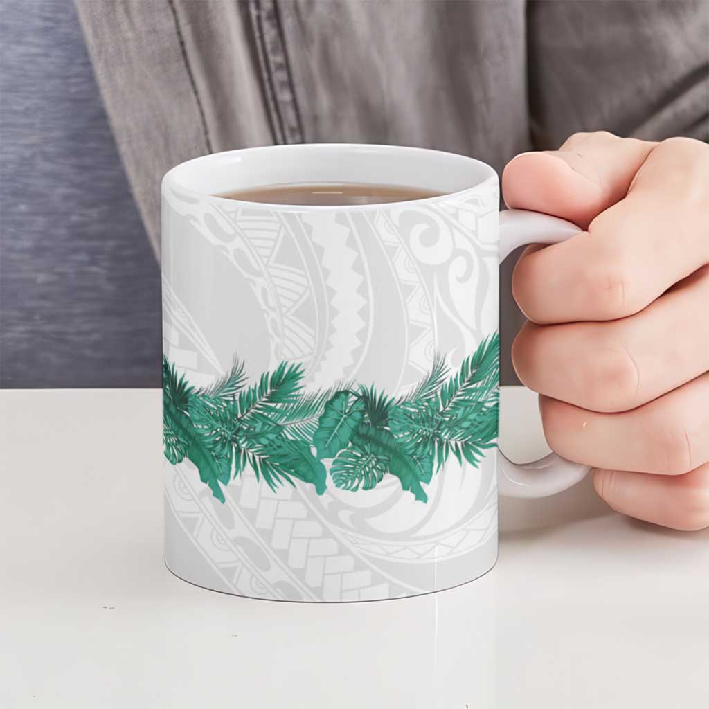 Hawaii Tropical Leaves Ceramic Mug Polynesian Pattern