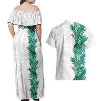 Hawaii Tropical Leaves Couples Matching Off Shoulder Maxi Dress and Hawaiian Shirt Polynesian Pattern