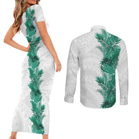 Hawaii Tropical Leaves Couples Matching Short Sleeve Bodycon Dress and Long Sleeve Button Shirt Polynesian Pattern
