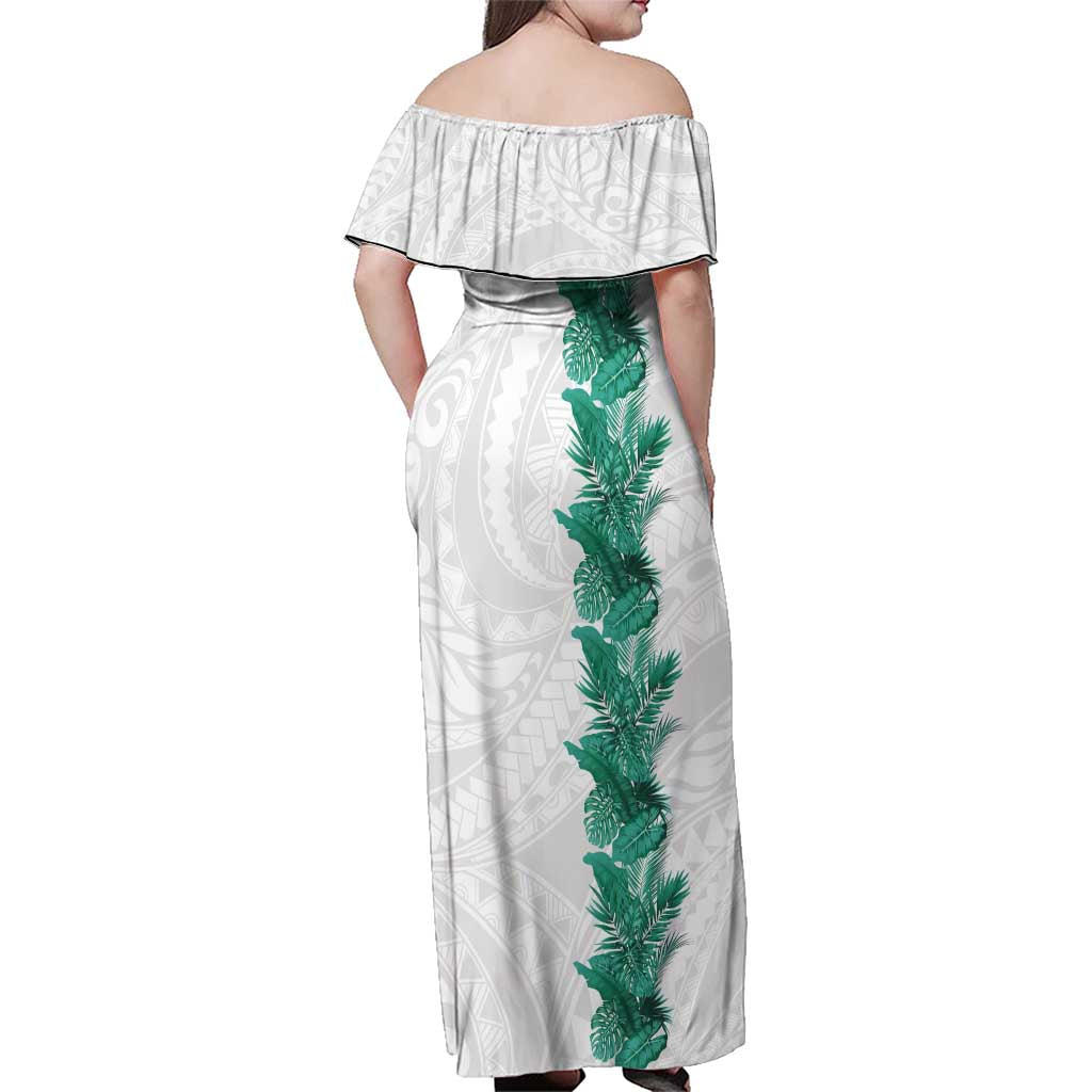 Hawaii Tropical Leaves Family Matching Off Shoulder Maxi Dress and Hawaiian Shirt Polynesian Pattern