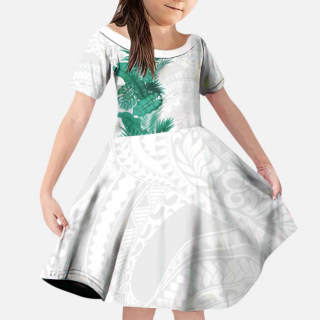 Hawaii Tropical Leaves Family Matching Tank Maxi Dress and Hawaiian Shirt Polynesian Pattern LT01 Daughter's Dress White - Polynesian Pride