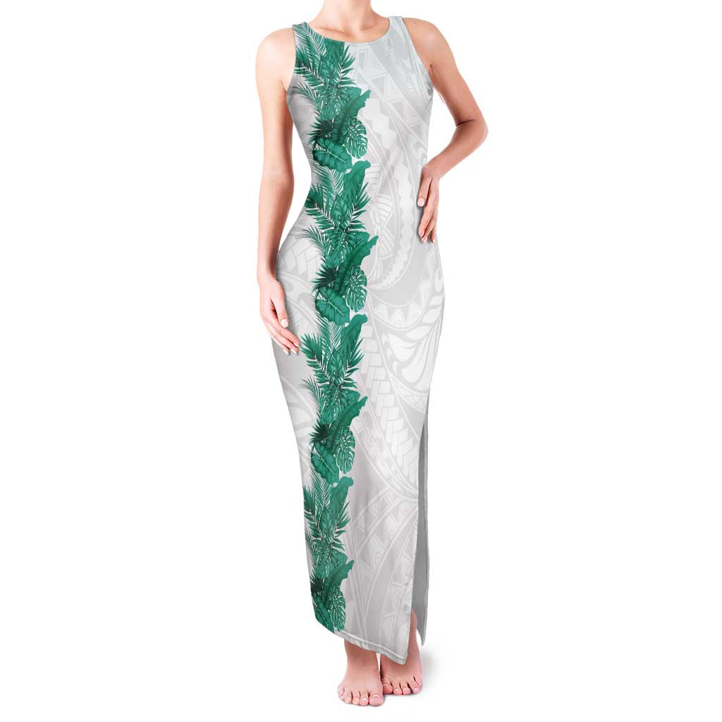 Hawaii Tropical Leaves Family Matching Tank Maxi Dress and Hawaiian Shirt Polynesian Pattern LT01 Mom's Dress White - Polynesian Pride